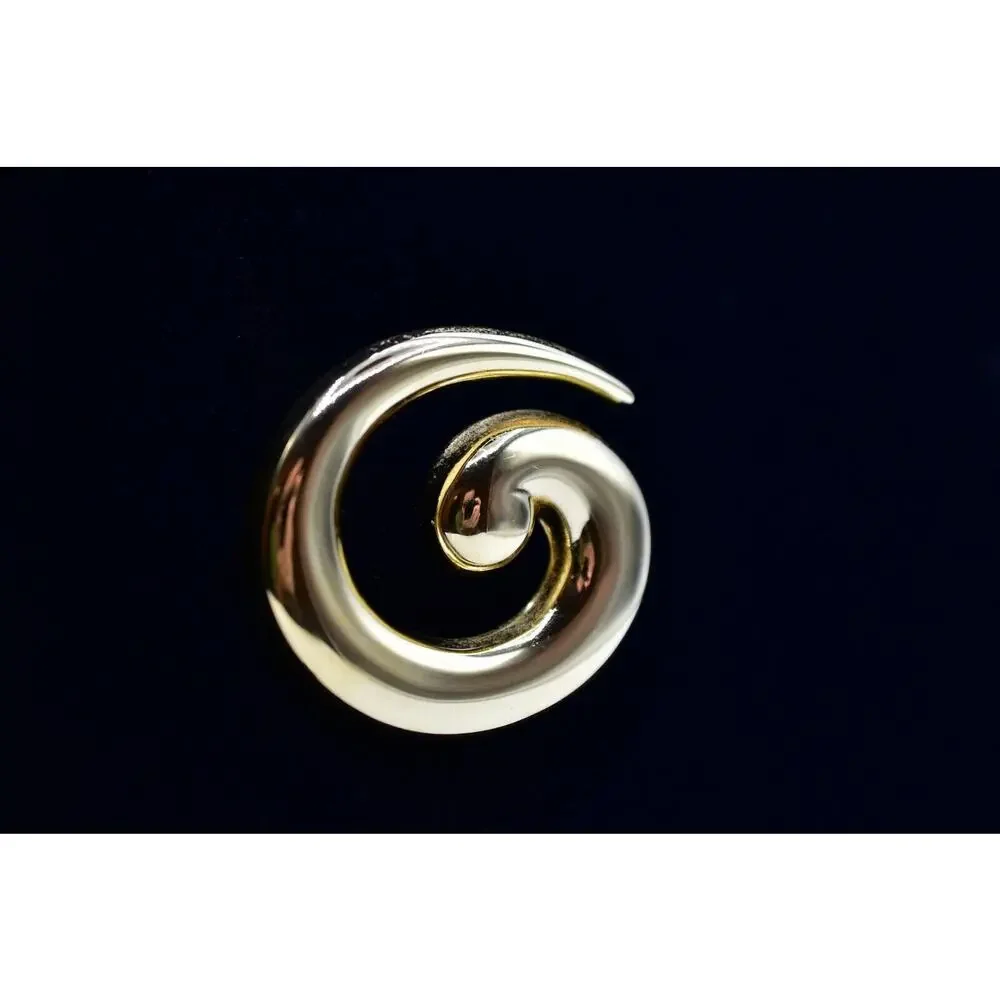 Monet Vintage Brooch Pin Chunky Swirl Gold Tone Abstract Bold Signed 1970s Bin5